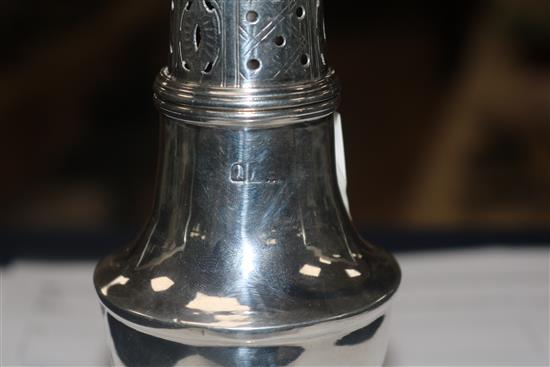 A George III Britannia standard silver baluster caster, London 1780, 5ozs.